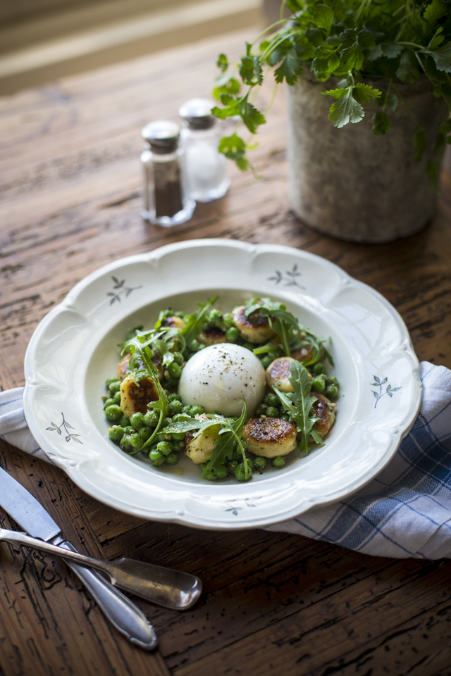 Pan Fried Gnocchi with Garden Peas, Buffalo Mozzarella & Basil Oil | DonalSkehan.com, A lovely alternative to pasta & so simple to make at home. 