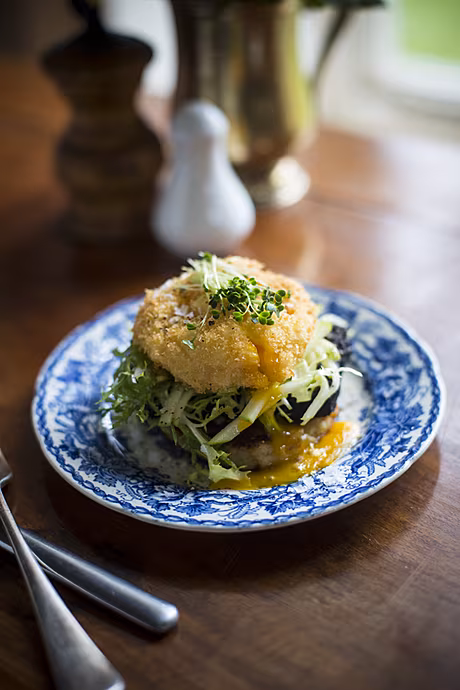 Crispy Golden Eggs with Black Pudding, Pan-Fried Boxty & Crisp Apple Salad | DonalSkehan.com, Twist on traditionally Irish ingredients. 