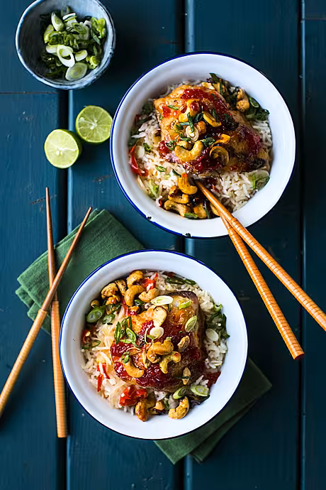 Chilli Jam Chicken with Nam Pla Veggie Fried Rice | DonalSkehan.com, A tasty supper that the whole family will love! 