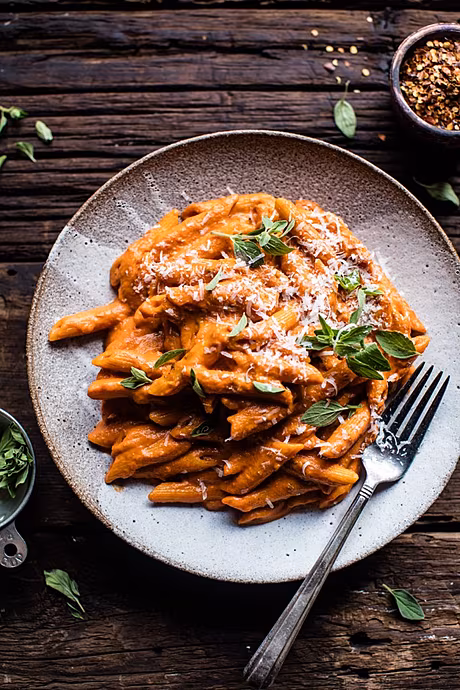 Crockpot Sun-Dried Tomato Penne Alla Vodka | DonalSkehan.com, Tieghan from Half Baked Harvest's take on an Italian pasta classic.