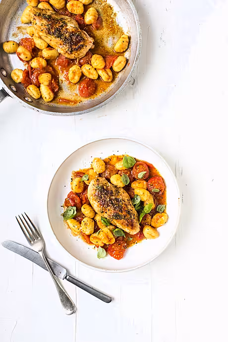 Garlic & Rosemary Chicken | DonalSkehan.com, With Confit Butter Tomato Sauce and Gnocchi