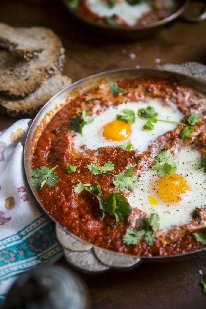 Harissa Baked Eggs | DonalSkehan.com, Enjoy this healthy, comforting baked egg recipe for breakfast, brunch, lunch or dinner. 