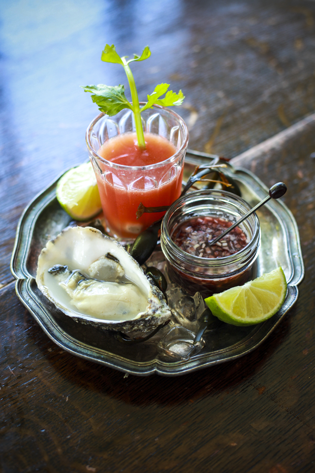Bloody Mary Oyster Shooters with Raw Oysters and a Shallot Mignonette | DonalSkehan.com, An impressive dinner party canapé or starter to share with friends. 