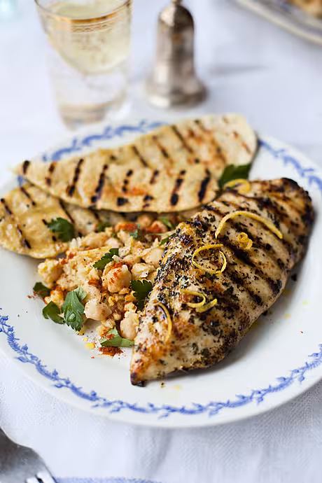 Lemon and Mint Griddled Chicken with Spiced Chickpeas and Flatbreads | DonalSkehan.com, One of my go to midweek meals. 