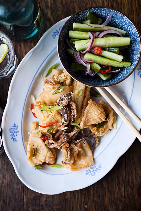 Chilli Salt & Pepper Squid with Smacked Cucumber Salad | DonalSkehan.com, If you've never tried squid, THIS is the recipe for you!