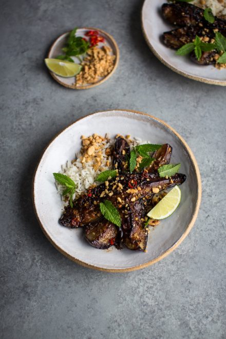 Thai Style Roast Aubergines with Mint and Jasmine Rice | DonalSkehan.com