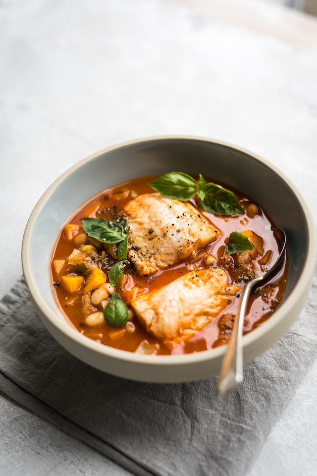One-pan Tomato & Bean Fish Chowder | DonalSkehan.com